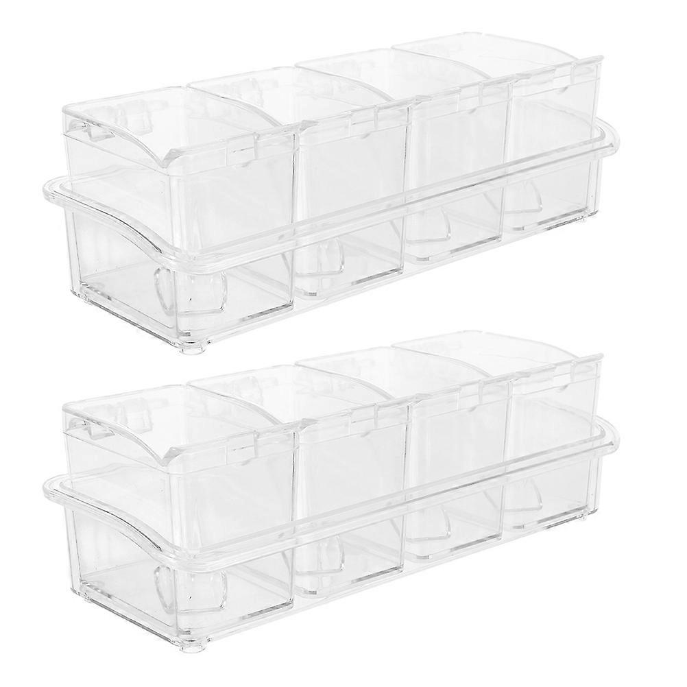 Transparent Four-Compartment Spice Box Set with Spoon for Storage Use 2Sets
