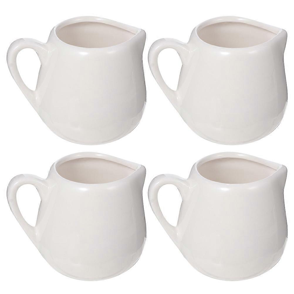 Small Milk Jug Kitchen Utensil 220ml White Ceramic Creamer With Handle For Home Use 4 Pcs