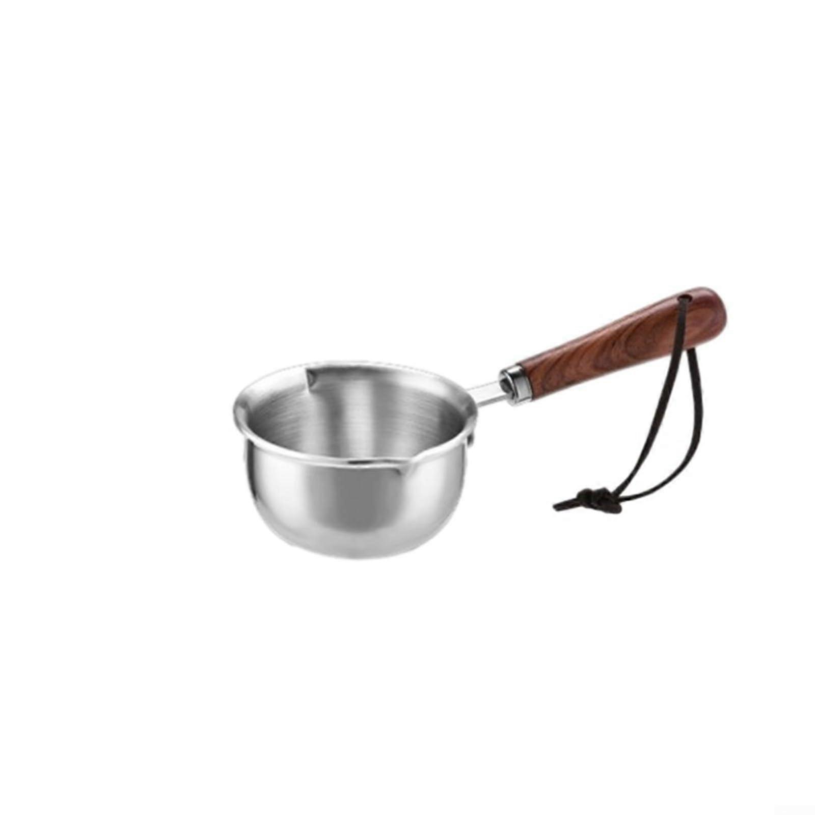 Stainless steel oil pot kitchen sauce container with wooden handle antislip design mini soup milk pot for cooking 100 ml 200 ml (S)