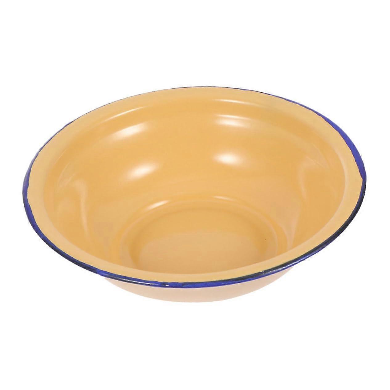 Enamel Basin Serving Bowl Set, Vintage Enamel Mixing Bowls, Yellow Enamel Soup and Dessert Bowls, Durable Retro Kitchenware