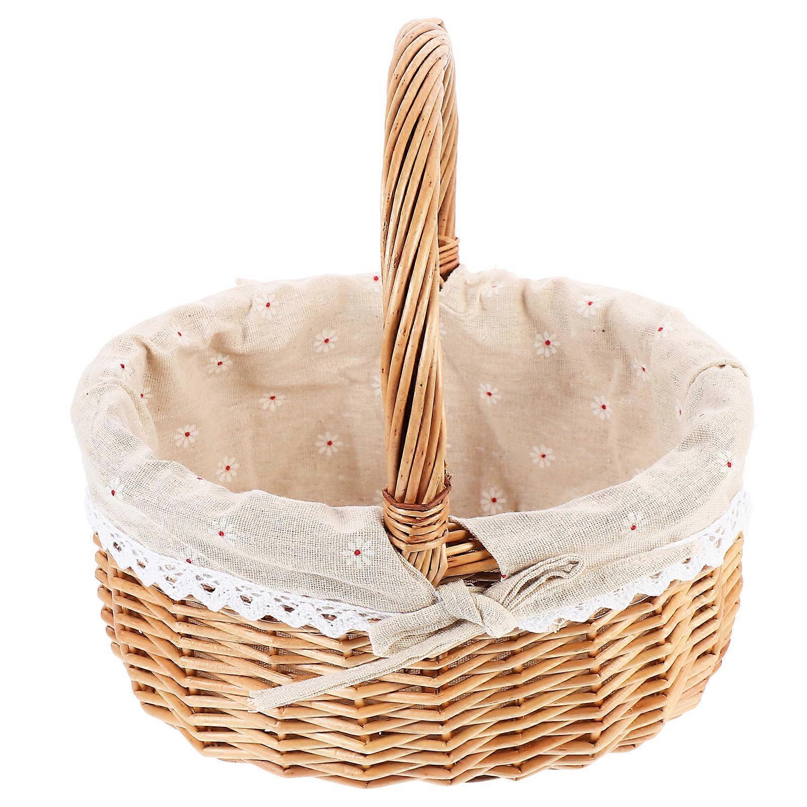 1pc Handmade Weaving Basket Useful Woven Picnic Basket Outdoor Storage Basket