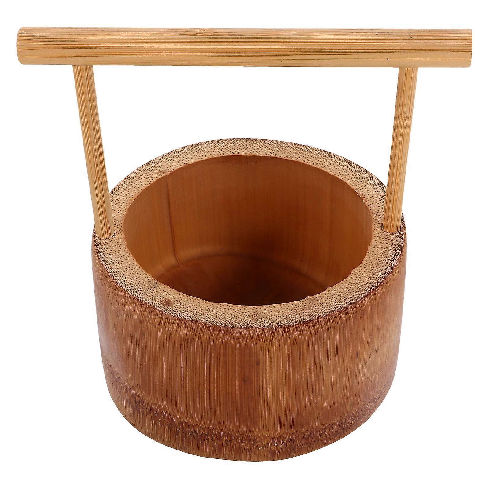 Bamboo Bucket with Handle for Kitchen Use Brown Small Bucket Perfect for Candy Storage and Gifts 6.5 x 4.3 inches