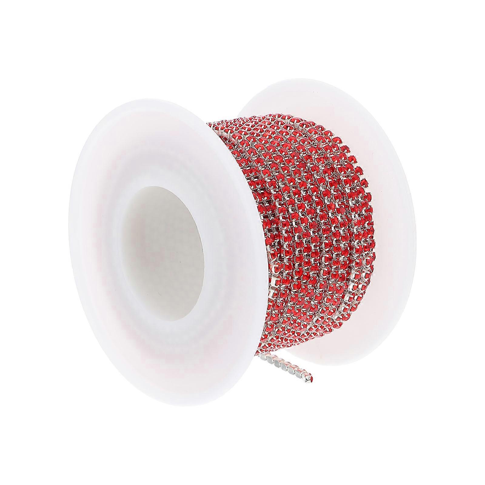 Decoration Rhinestone Chain Mesh Grid Linked 10M Red Color 1Set For Craft Enthusiasts DIY Projects