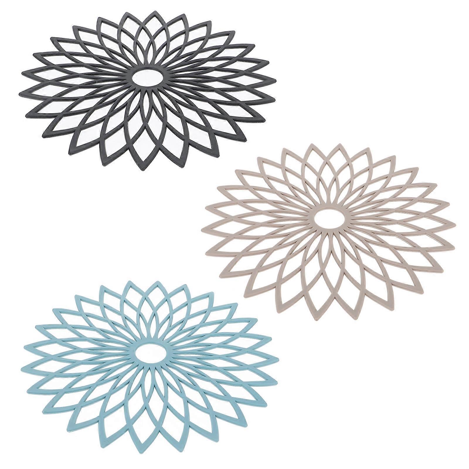 Pot Stands For Hot Saucepans 3Pcs Hollow Flower Table Mats Heat-Resistant Silicone Perfect For Homes And Cafes
