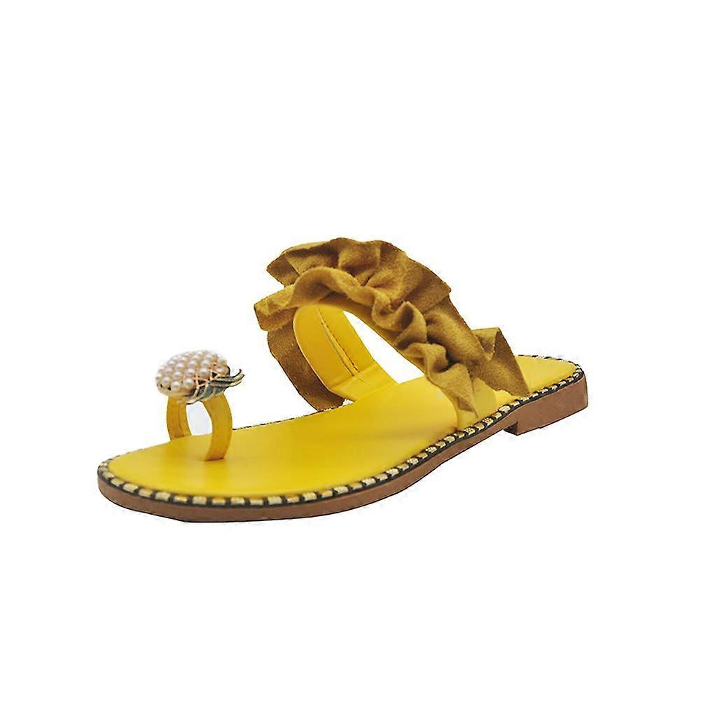 Women's Flip Flops Flat Sandals Toe Pineapple Pearl Bohemian Casual Beach Slippers EU 38 Boho Style