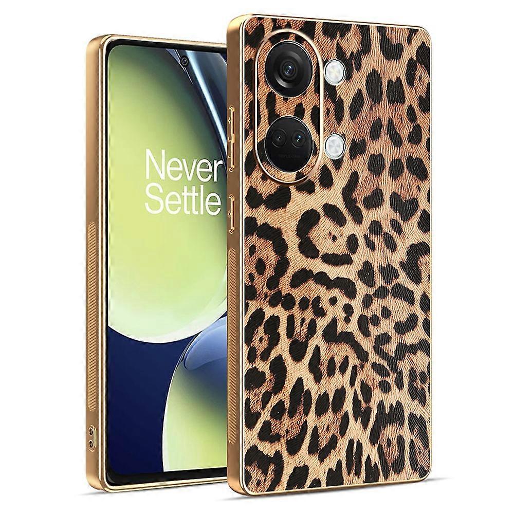 Compatible For OnePlus Nord 3 5G / Ace 2V Case Leopard Print PU Leather Coated PC + TPU Electroplating Phone Cover