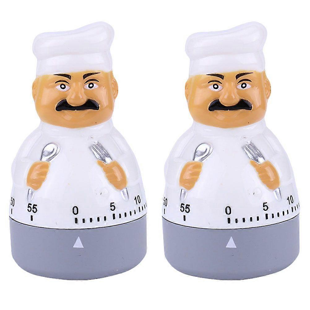 2Pcs Kitchen Timers Manual Mechanical Cartoon Chef Shape Kitchen Timers (White)
