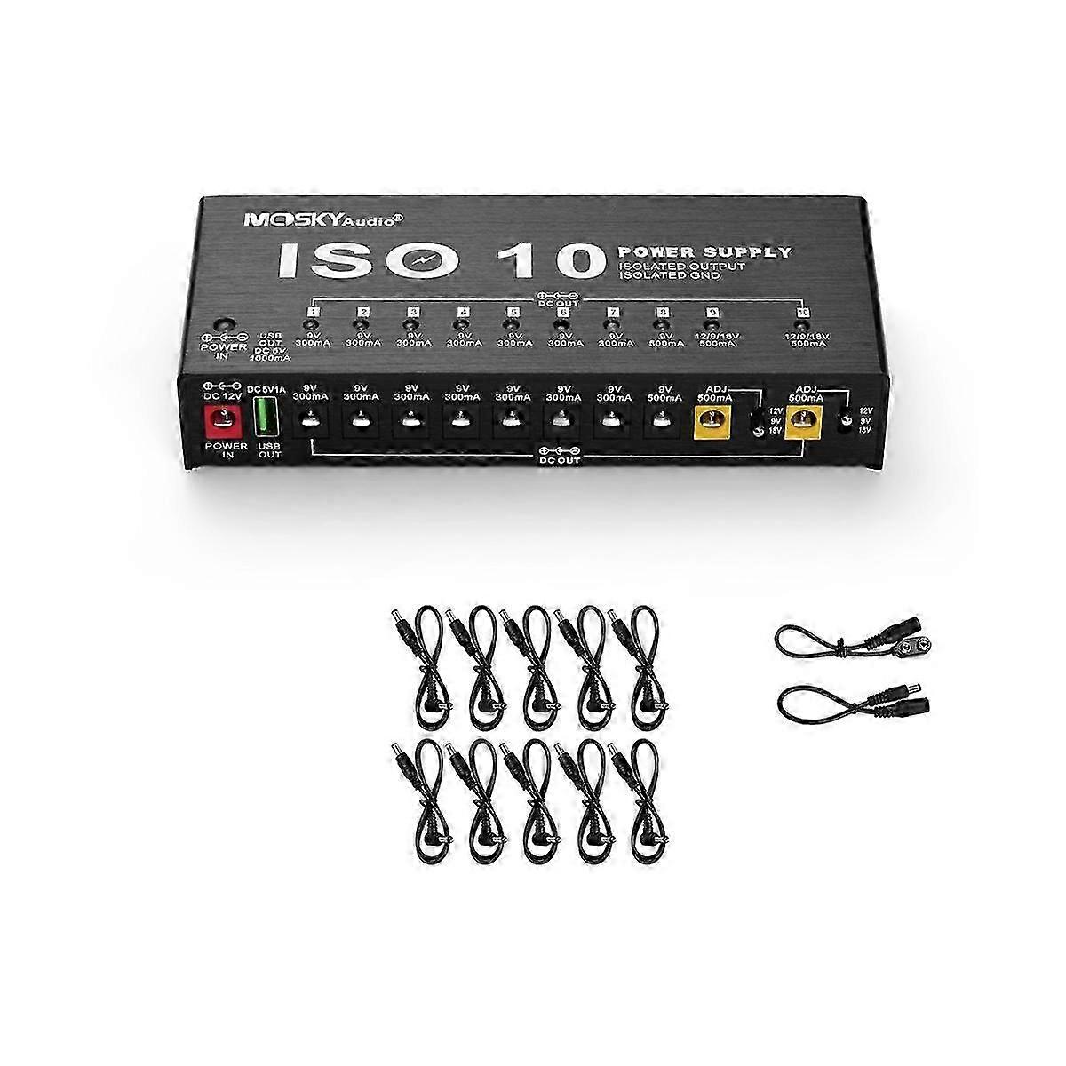 -10 Guitar Effect Pedal Power Supply 10 Isolated DC Output 5V USB Output for 9V 12V 18V Guitar Accessories-EU Plug