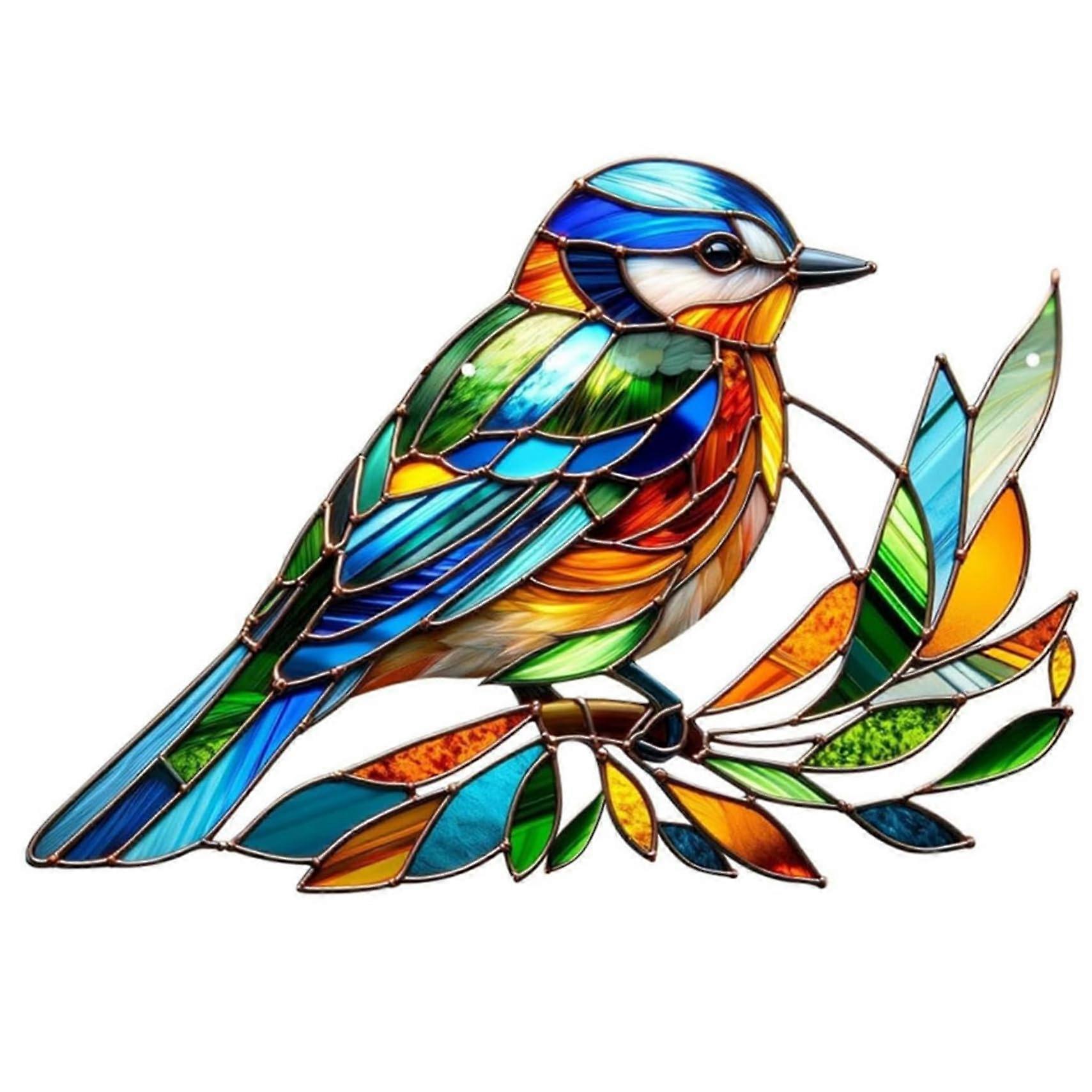 Sun Catchers, Stained Glass Birds, Colorful Acrylic Bird Shape Window Hanging with Metal Chain