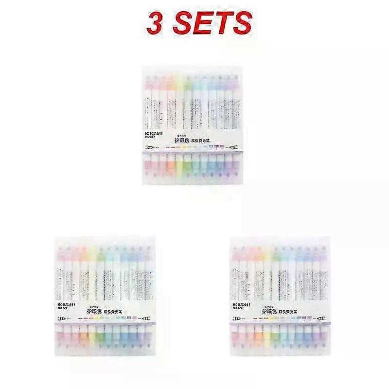 12pcs/set Double-headed Highlighter Pen - 12 Colors Stationery Mark Pen with Fluorescent Function for School or Office Use by GuangN