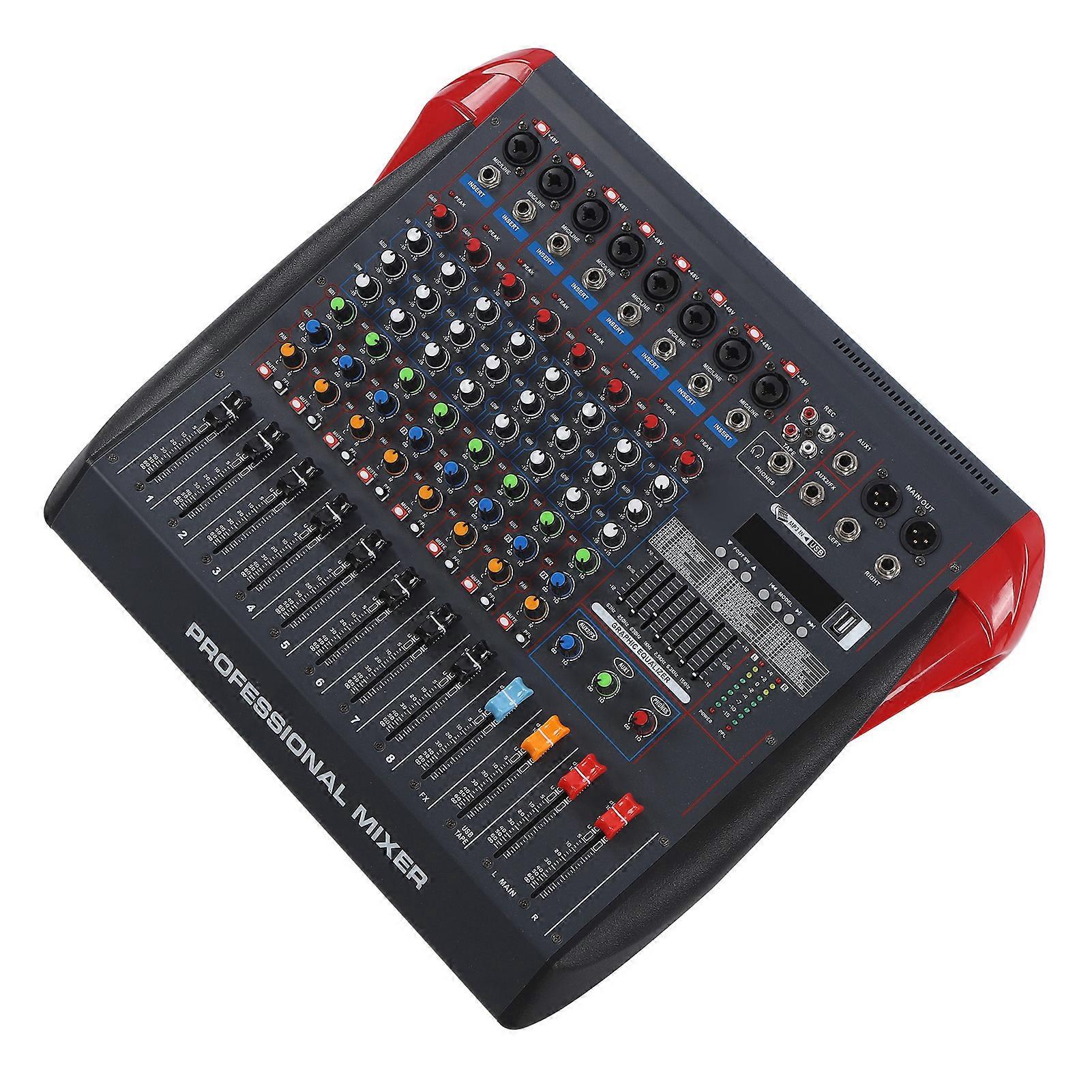 8-Channel Bluetooth Sound Mixer Board 110-240V US Plug Metal
