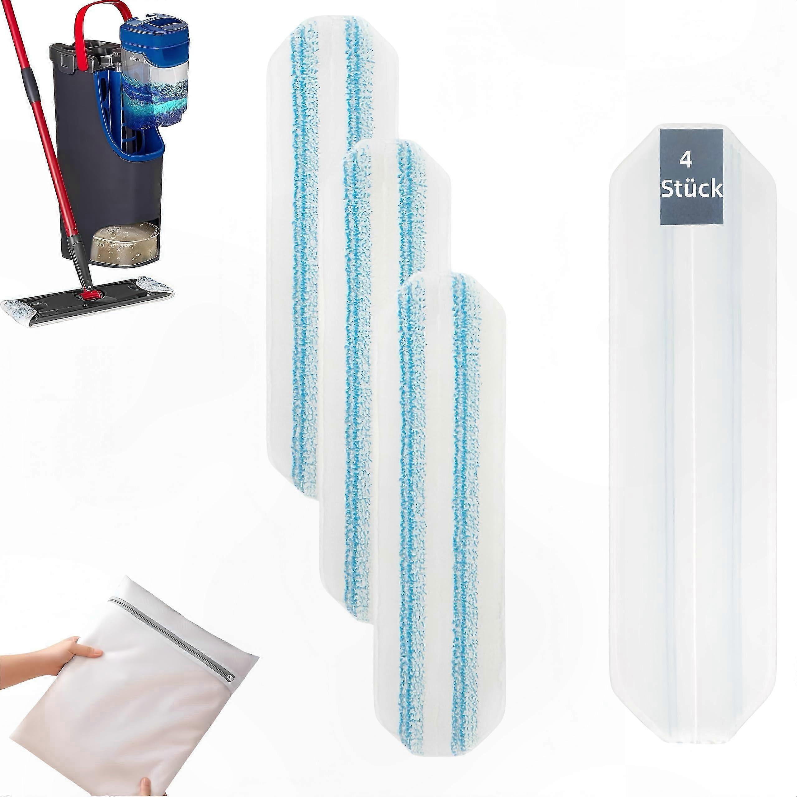 Set of 4 Washable Microfiber Mop Pads for Hard Floors, Compatible with Multiple Mop Models