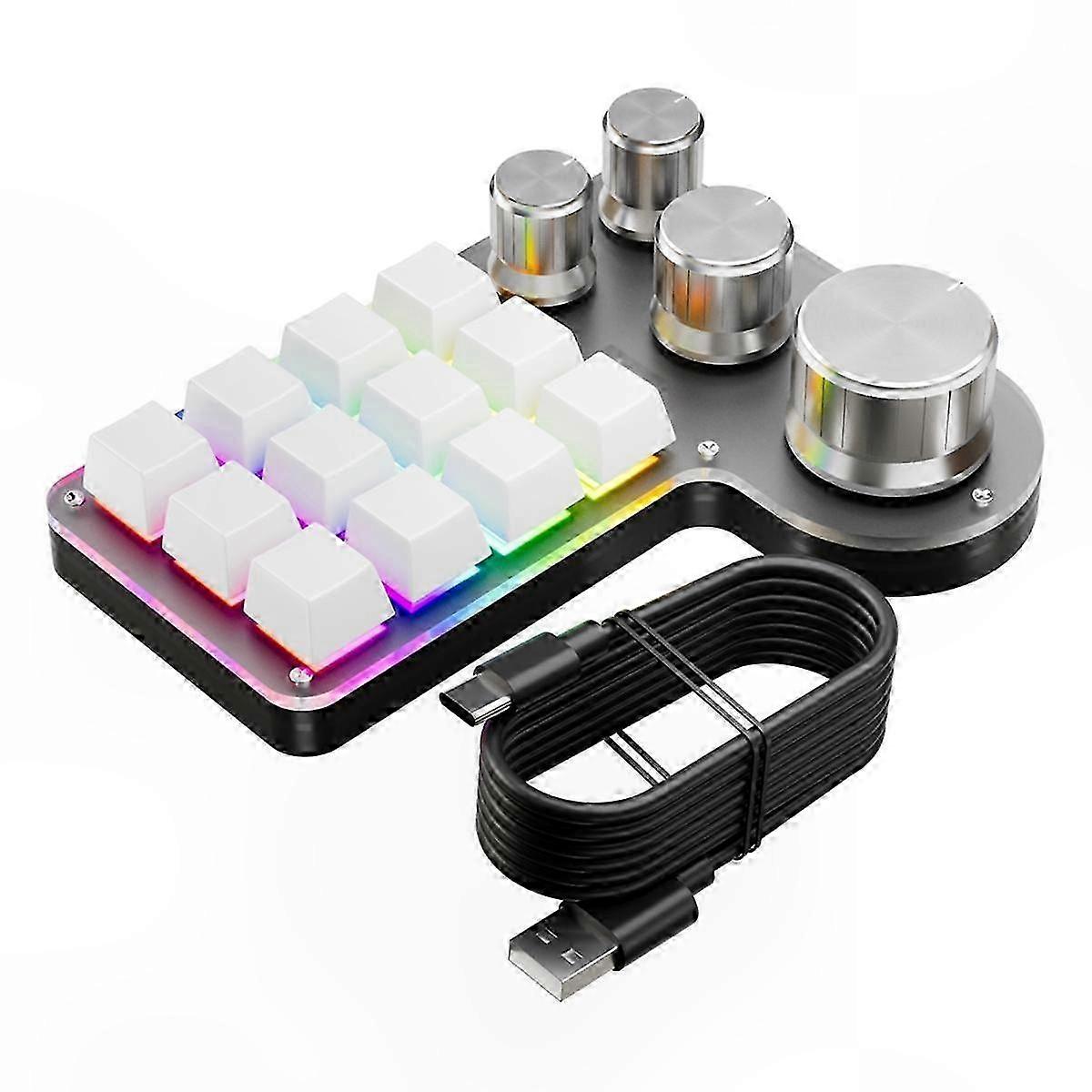 RGB Mechanical Keypad with 12 Keys and 4 Knobs, Customizable Hotswap Macro Keyboard for Gaming and Programming, Black
