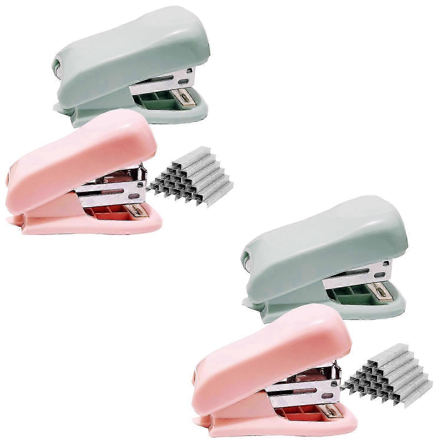 Compact Stapler Set with 4 pack Staples & Staple Remover, 25-Sheet Capacity Includes Staples, for Office School Home Use, Pink & Green