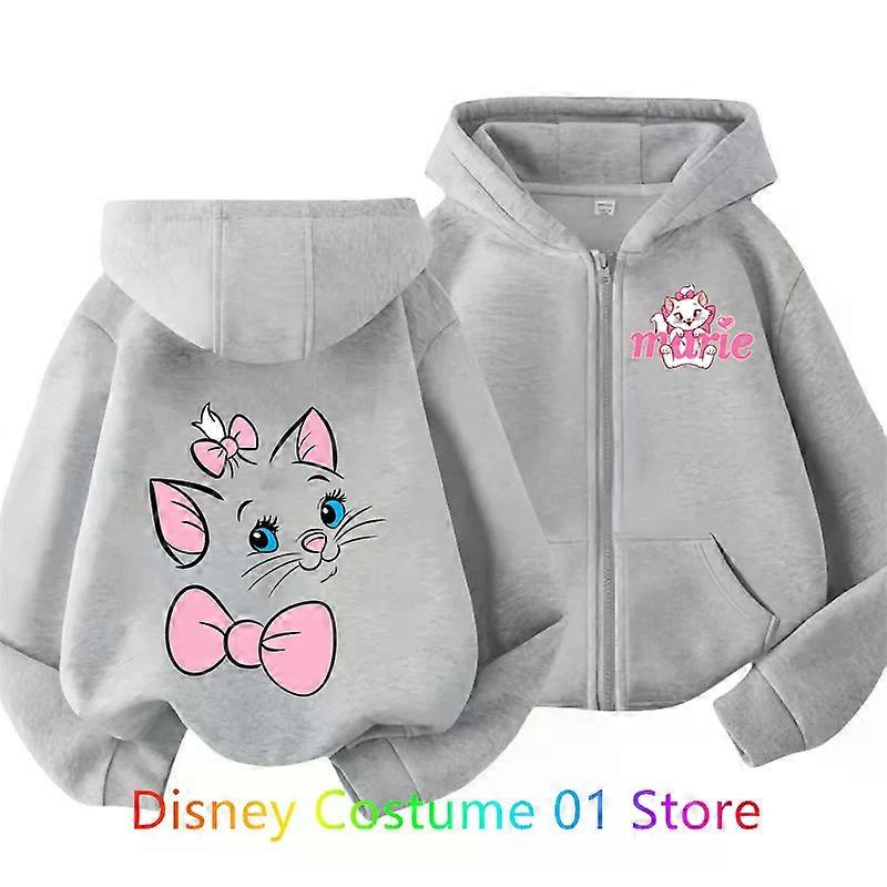 Disney-Haut de sport �� fermeture ��clair Mary Cat pour enfants, imprim�� d��licat, sweat �� capuche fin d��contract�� pour filles et gar?ons, mant