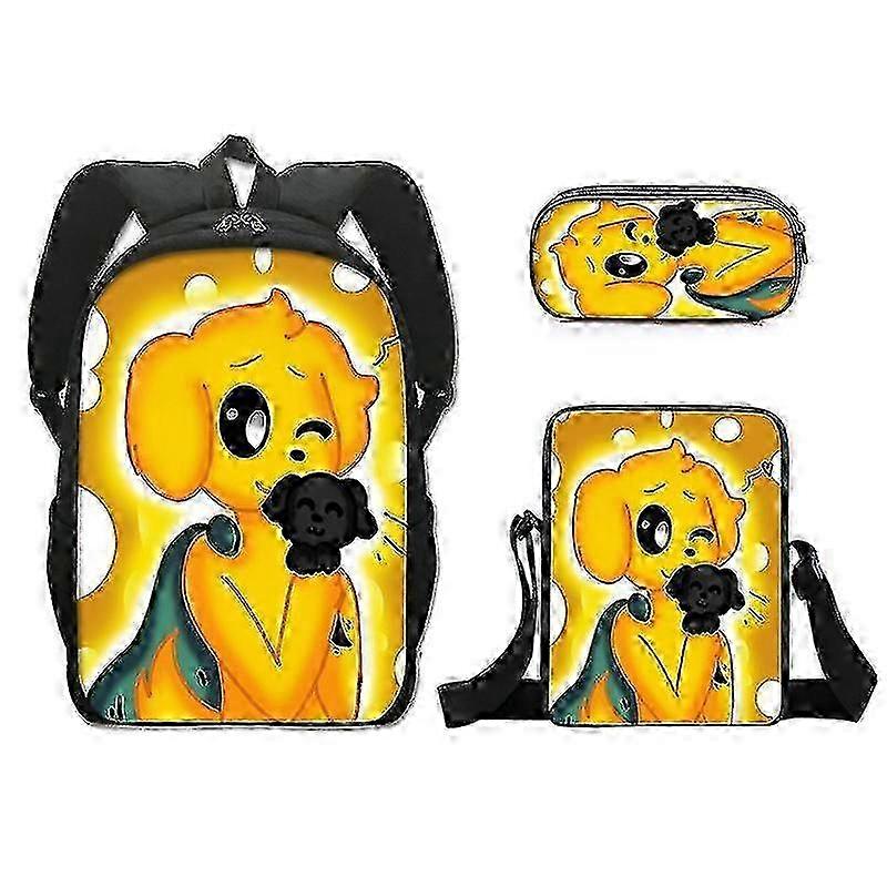 Mikecrak Cartoon Large Capacity Backpack Polyester Single Layer Pencil Case Fashionable Simple Small Satchel Three-piece Set