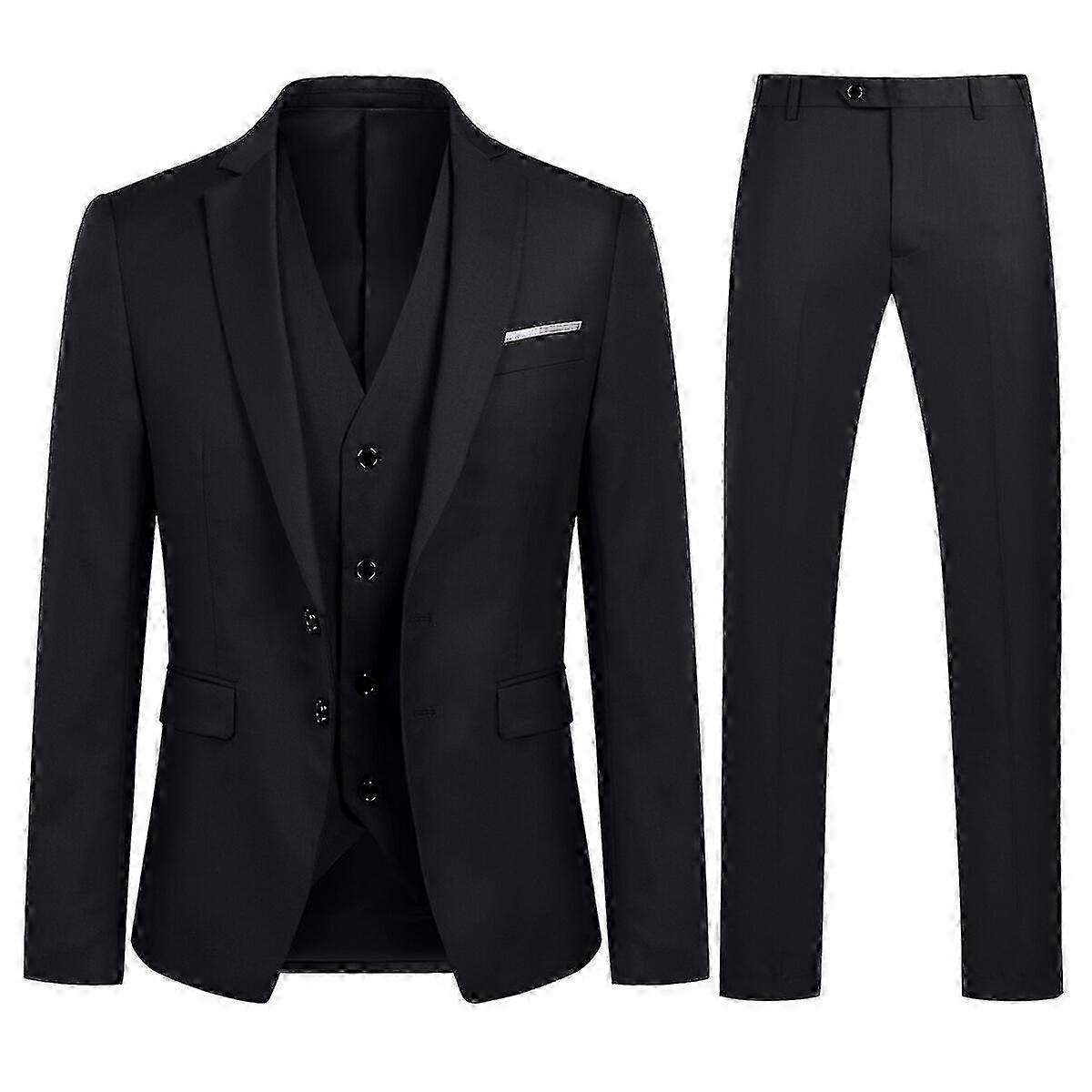 Mike Erkek 3 Parçalı Takım Elbise İş Düğün Düz Renk Slim-fit Blazer ve Pantolon ve Yelek