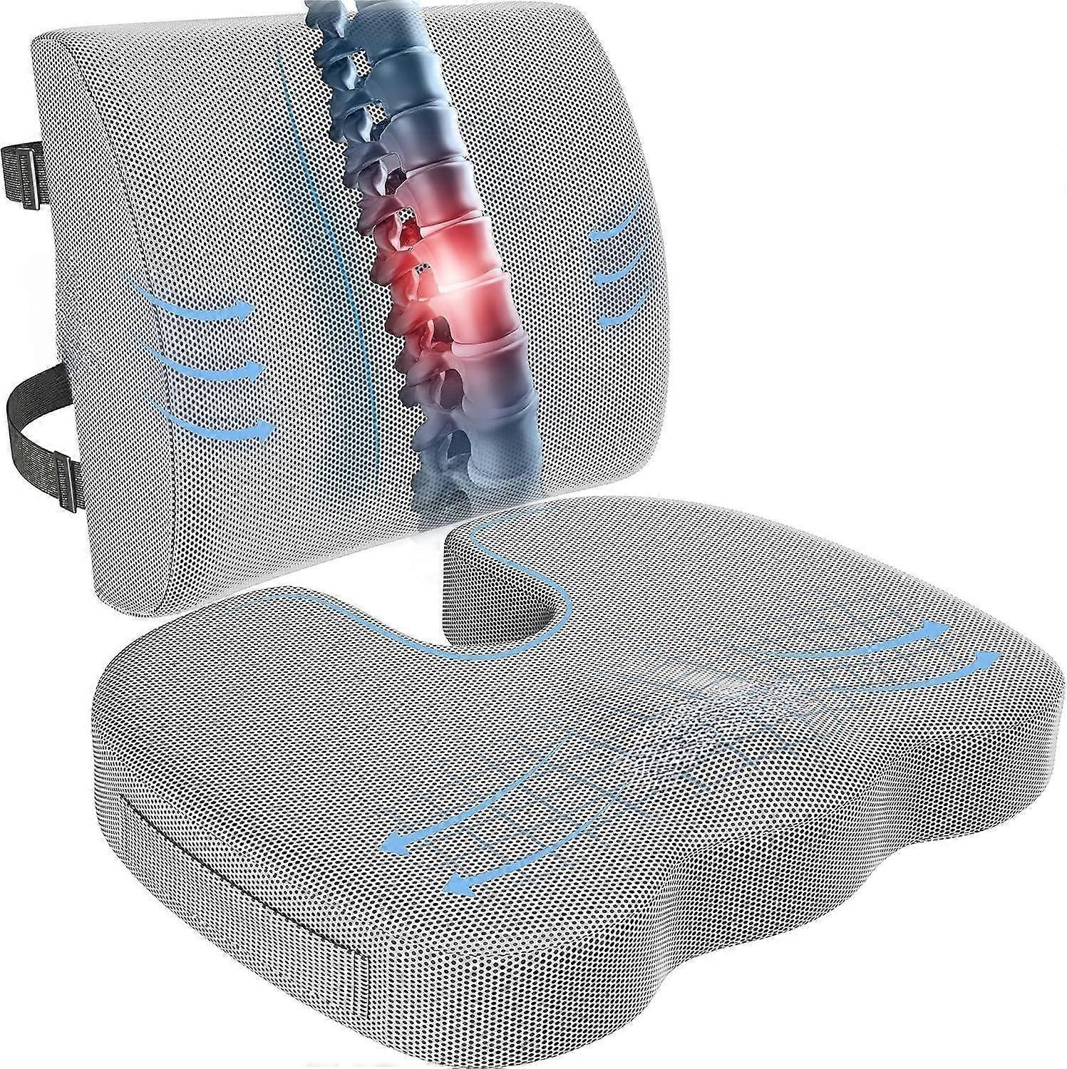Seat Cushion For Office Chair, Lumbar Support Pillow For Chair, Car Seat Cushion,washable Coat,back Support Memory Foam Pillow ,grey Mesh