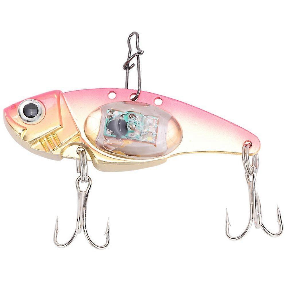 Underwater LED Light Metal Hard Lure 3D Fish Fishing Artificial Bait Treble Hook(pink)