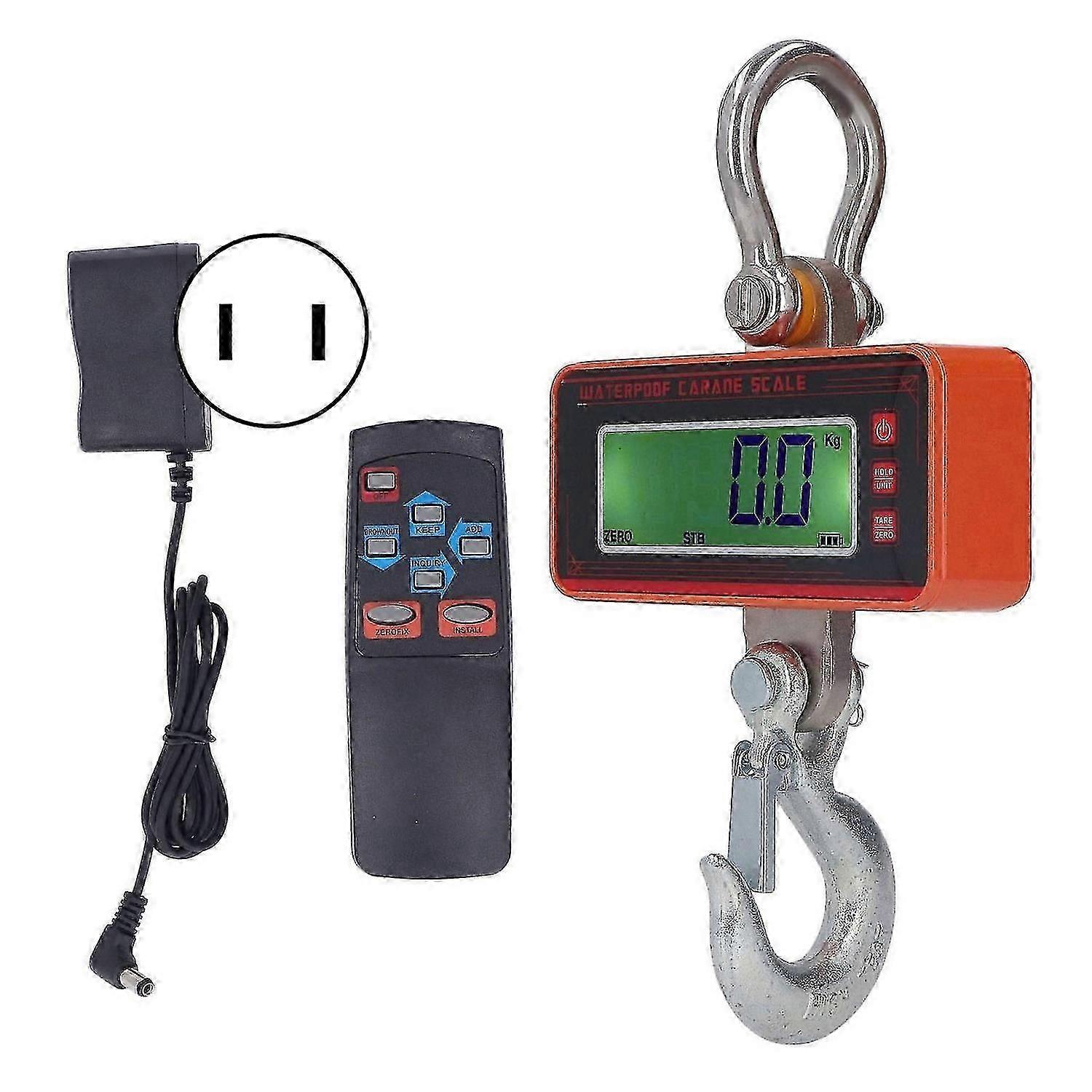 Digital Crane Scale Waterproof 1000kg 2000lb Orange Aluminum Alloy Shell Hanging Scale 100240V US Plug