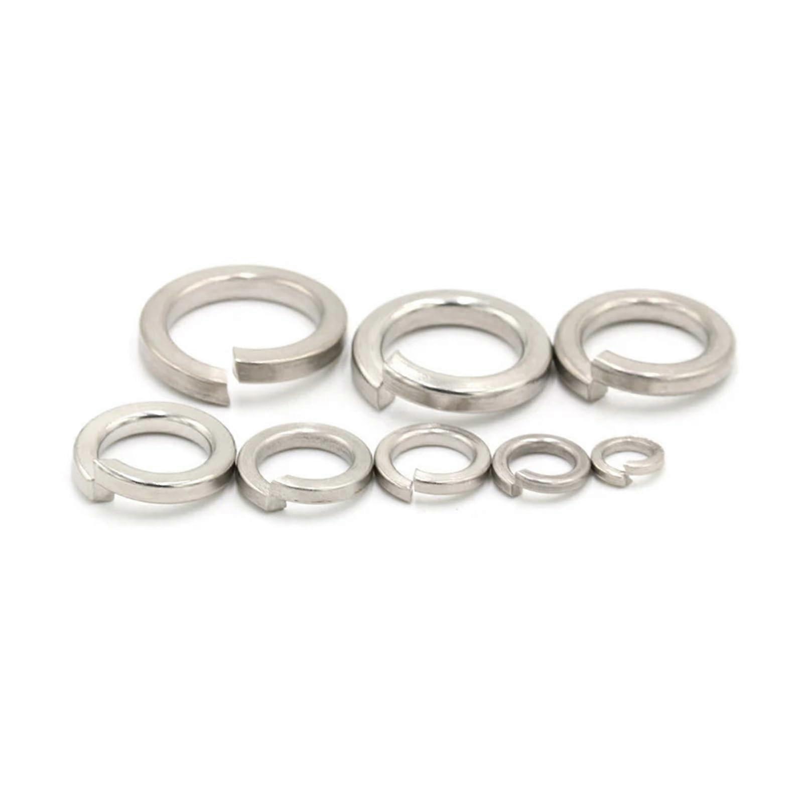 Stainless Steel Spring Split Lock Washers, Multiple Sizes, Pack of 10/50/100