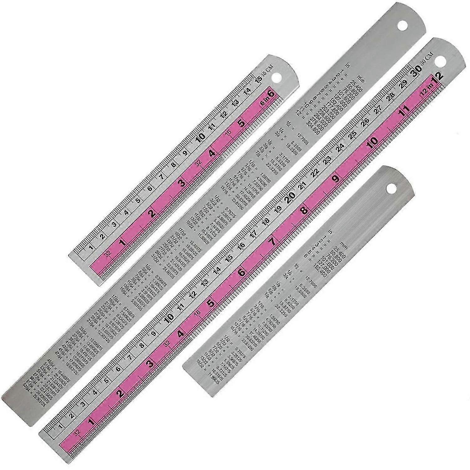 12+6 Inch Metal Ruler Set-Straight Edge Ruler Has Both Imperial and Metric Measurements, Perfect for