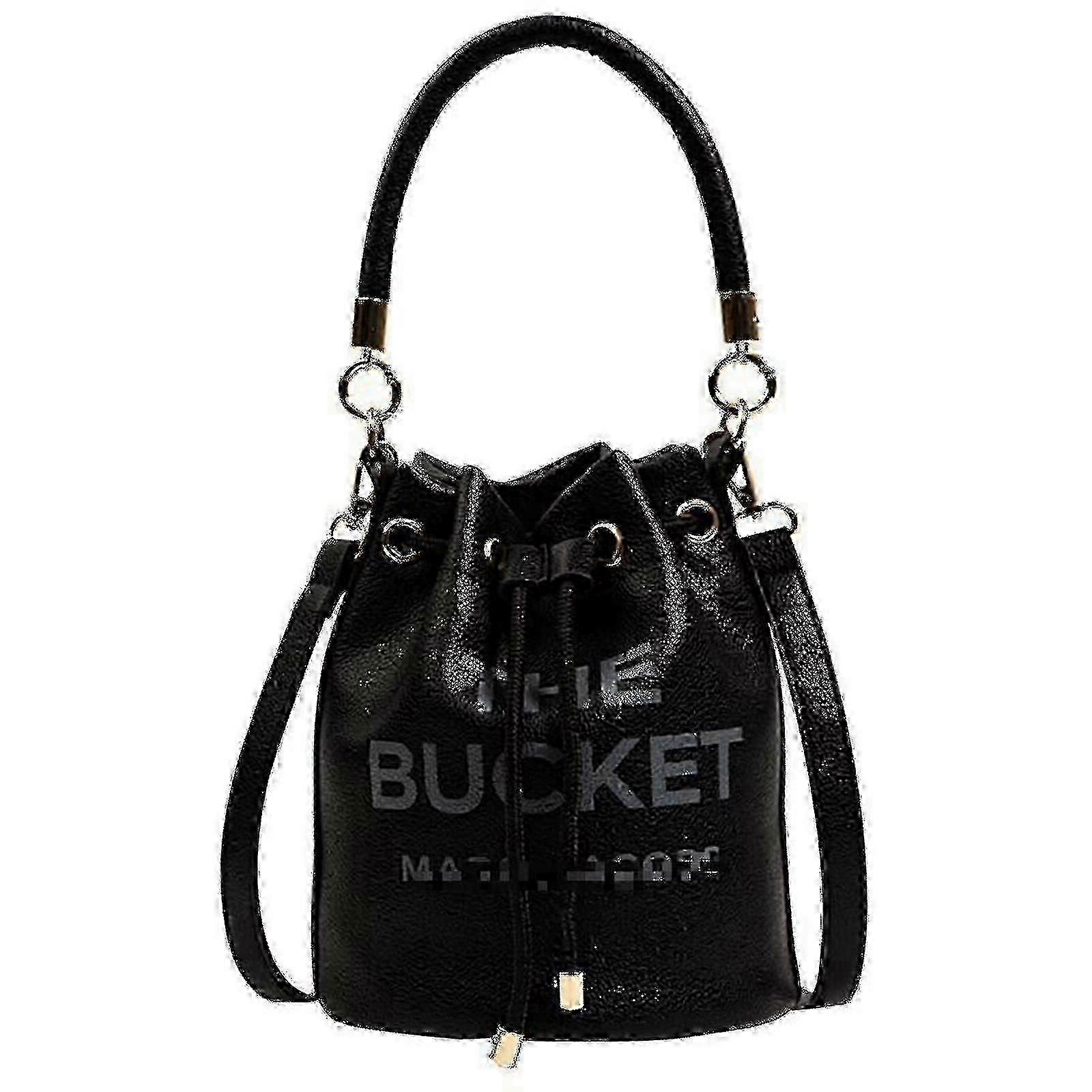Leather Bucket Bag, 20x18x9cm Single Shoulder Crossbody Bag with Multiple Inner Compartments