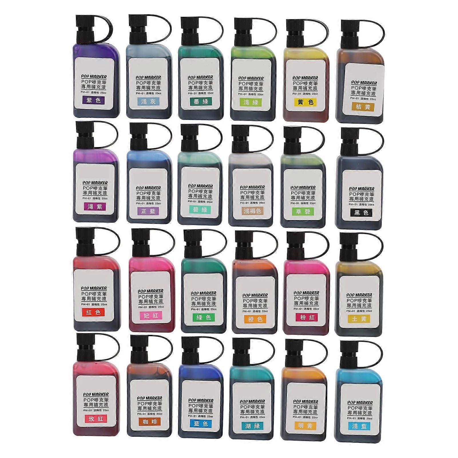 24pcs Refill Inks Colorful Waterproof Marker Replacement Inks Set with Transparent Bottles for Marker Refill