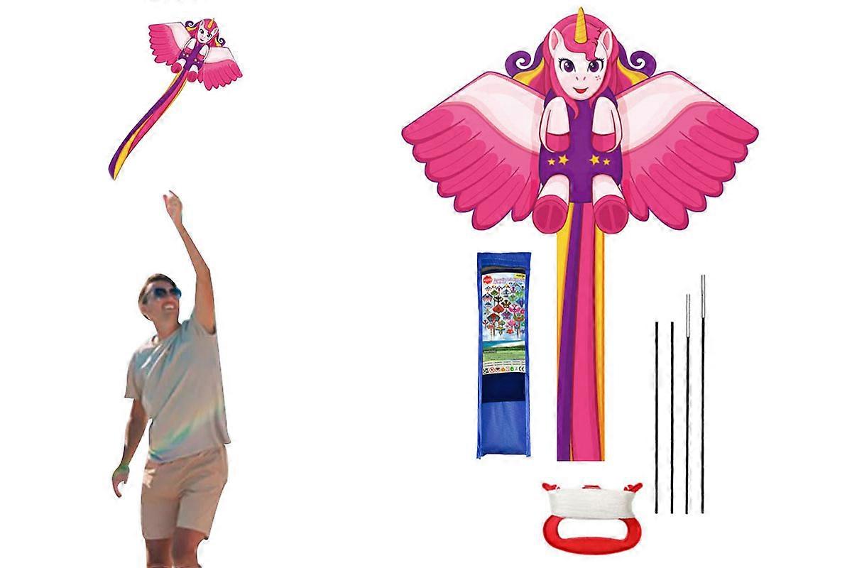 Huge Delta Kite For Kids Beginners Single Line With Tail Beach Kite-Unicorn