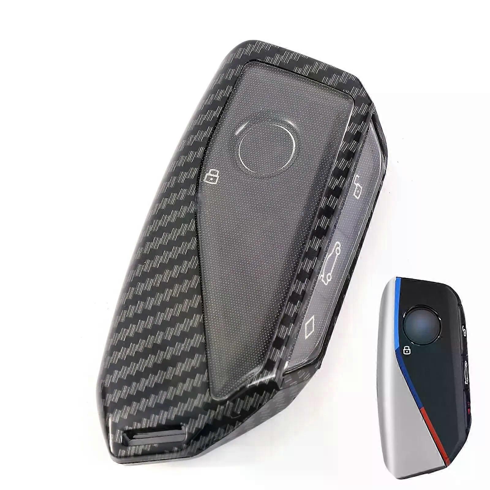 Car Carbon Fiber Remote Key Fob Holder Shell Protect Case Cover For BMW IX I5 I7 XM X1 X5 X6 X7 3 5 7 Series 740 2023 2024 2025