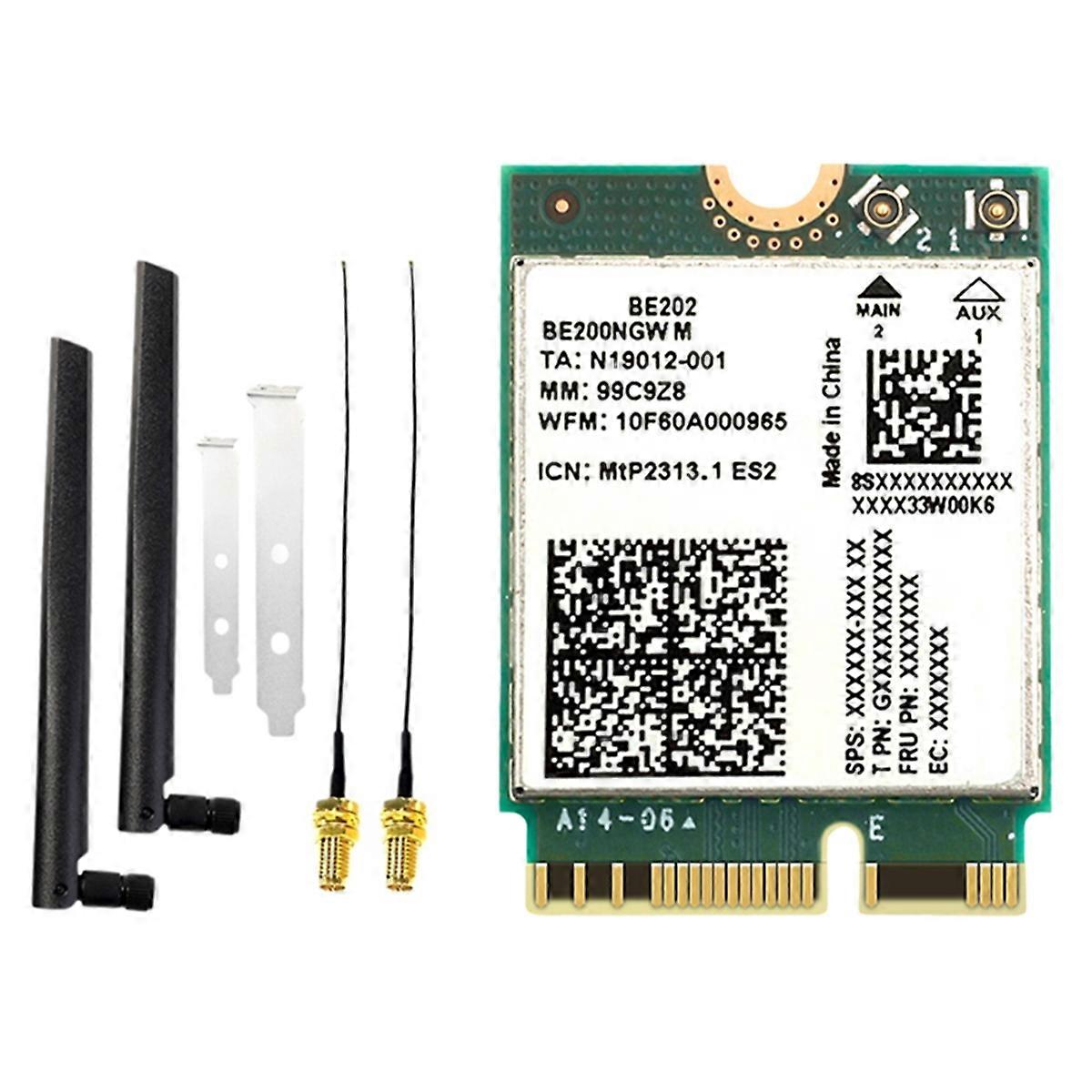 BE202 WiFi7 Card +2x8DB Antenna 2.4/5/6G Tri-Band 5374M Gigabit Wireless WiFi Network Card Bluetooth