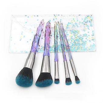 Veeki 5pcs Makeup Brush Set PVC Packaging, Clear Diamond Crystal Handle Eye Brush Blush Brush Beauty ToolsColorful Gradient Handle-Grey Mouth Tube_HMY