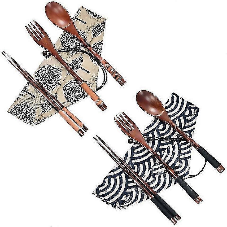 2025 2 Set Wooden Tableware Travel Utensils Reusable,Compatible Fork Spoon Chopsticks