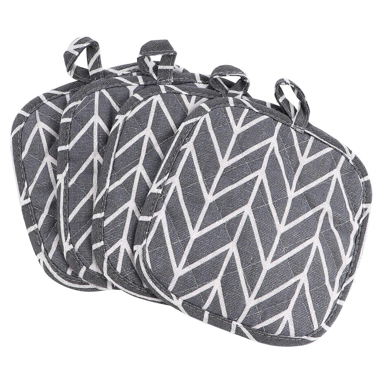 Heat Resistant 4Pcs Gray Arrow Pattern Pot Mats For Kitchen Use With Square Shape And Cotton Linen Material