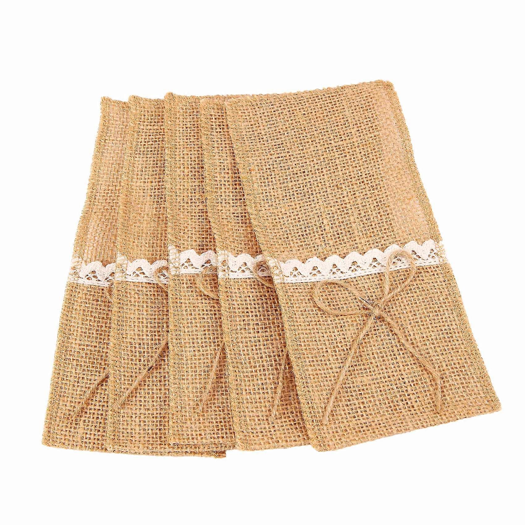 20 PCS Wedding Table Silverware Holder Burlap Cutlery Fork Pockets