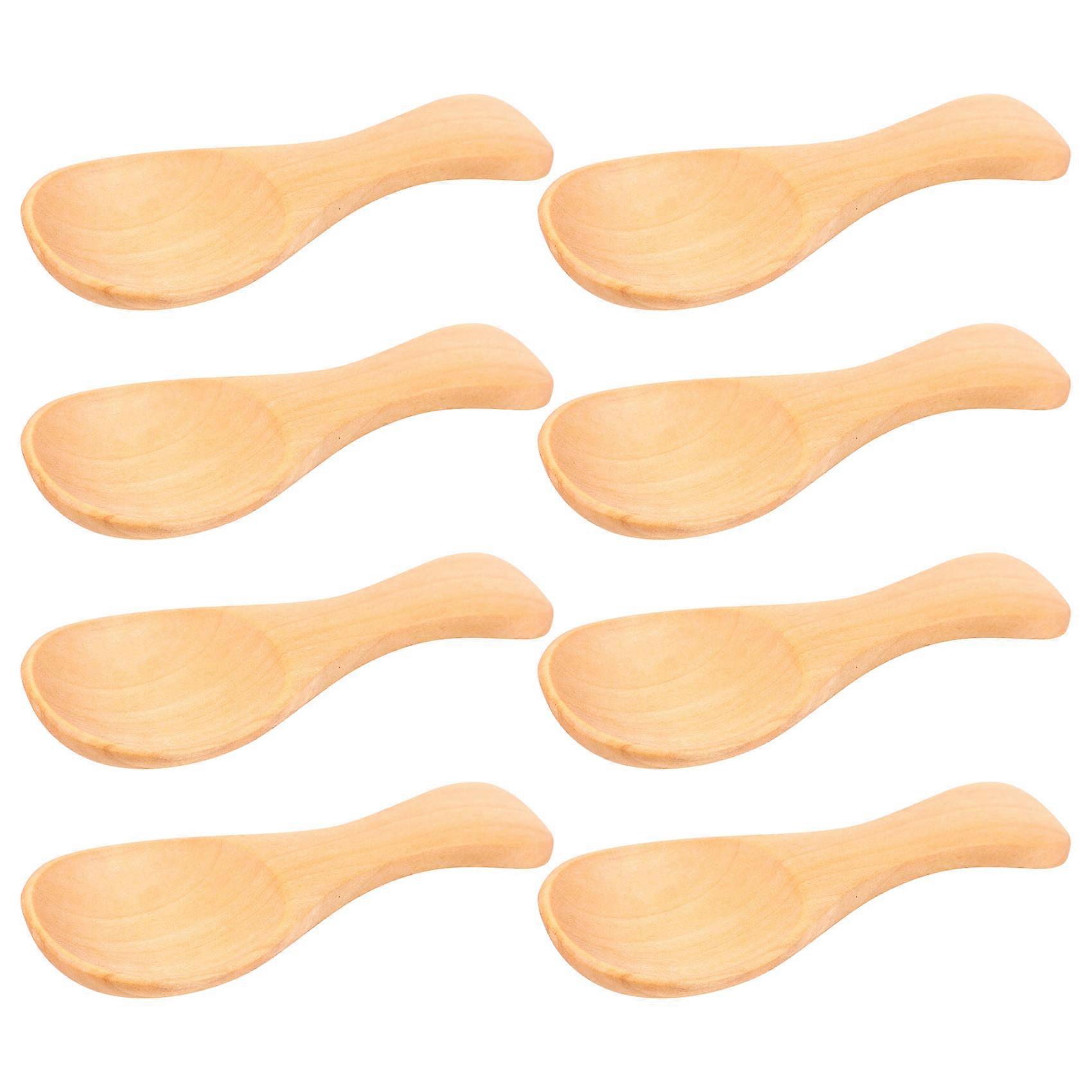 8Pcs Small Wooden Salt Spoon Solid Wood Condiments Spoon
