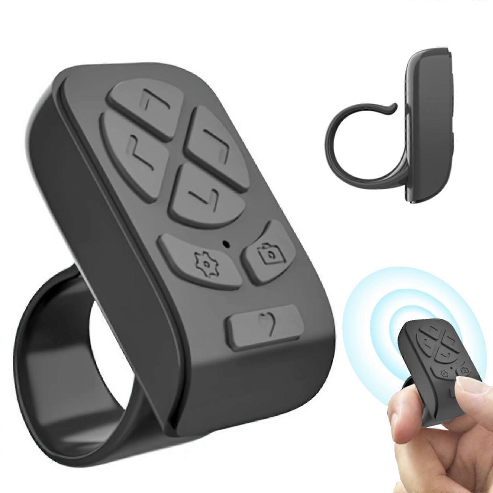 Fingertip Wireless Bluetooth Remote Control Scrolling Ring Rechargeable Black For Phones And Tablets 1 Piece