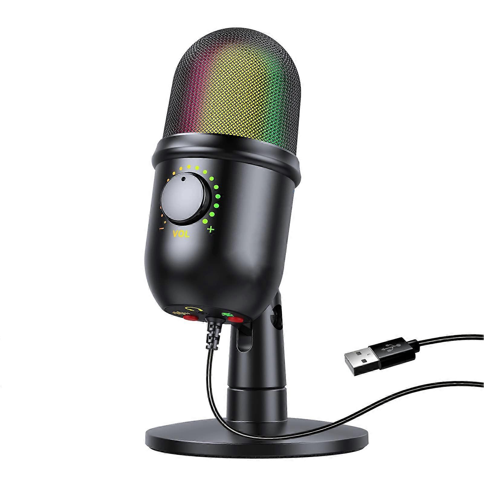 RGB Condenser Microphone USB Cardioid Mic With RGB Lighting Mute RealTime Monitoring Desk Stand Laptop Live Streaming