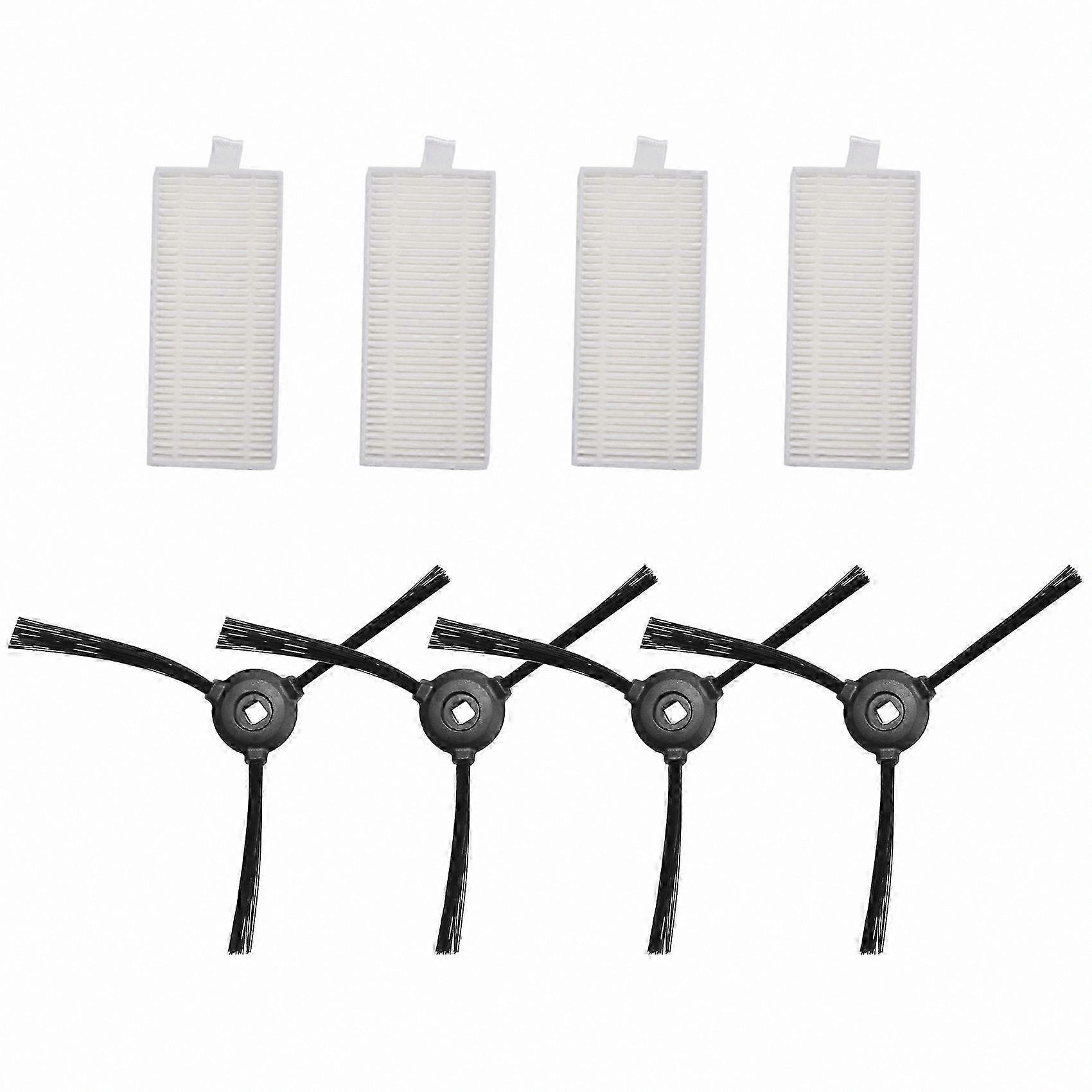 Washable HEPA Filters and Side Brushes Kit, Replacement Parts for Robotic Vacuum Cleaners, 4 Filters + 4 Brushes
