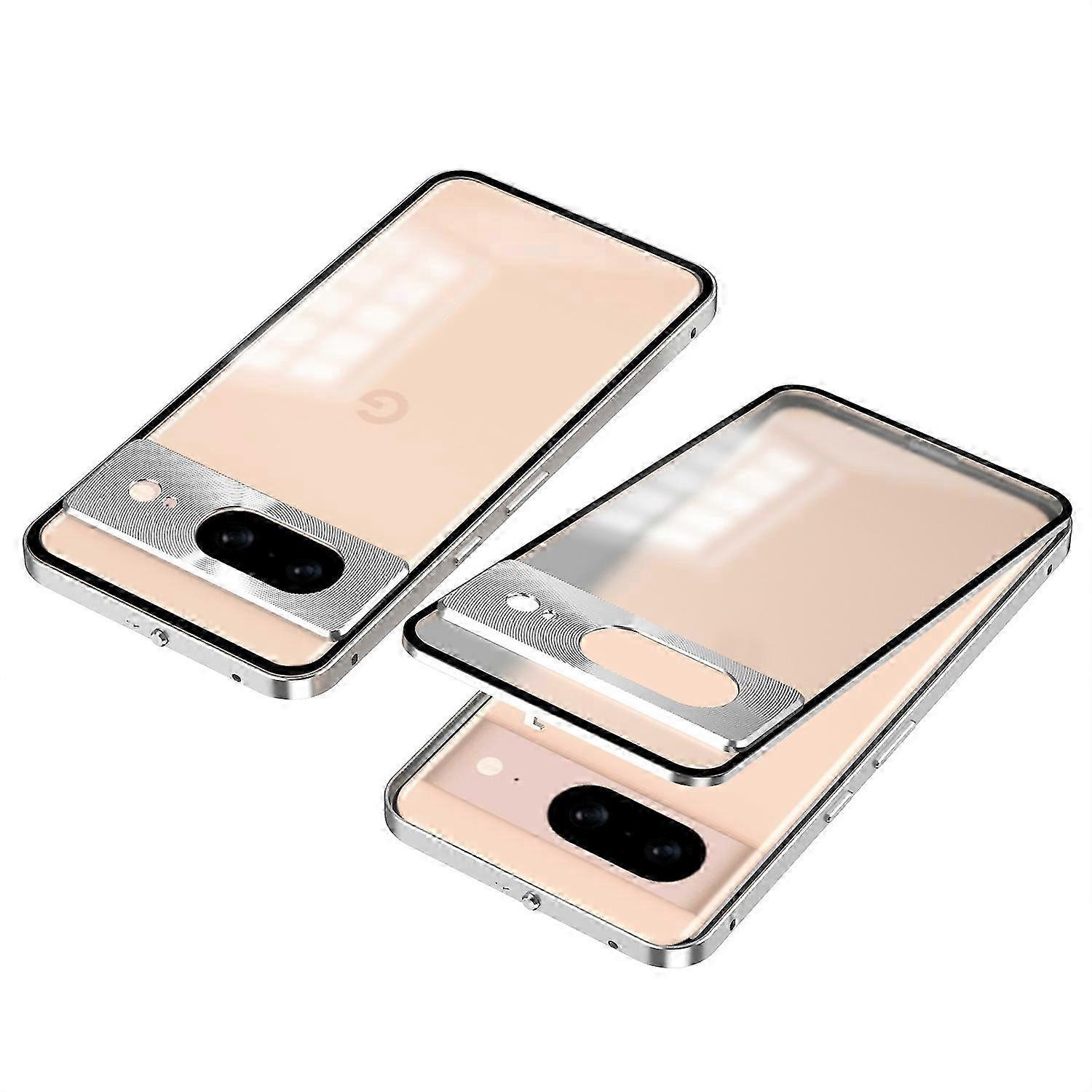 2025 L8C For Google Pixel 8 Case Pop-Up Lock Aluminium Alloy+PC Anti-Drop d5B Phone Cover - Silver