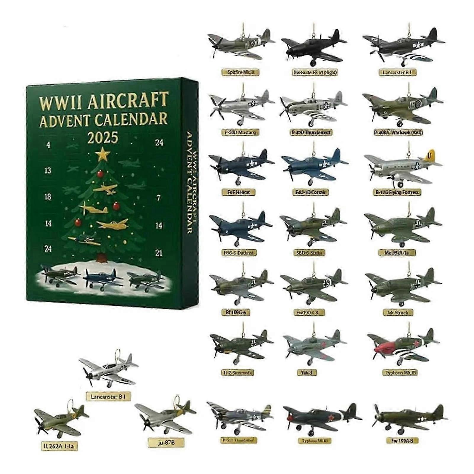 WW2 Airplane Advent Calendar 2025, 24Pcs WW2 Fighter Planes, 24 Days Christmas Countdown, World War II Calendar Set, Fighter Plane Advent Calendar