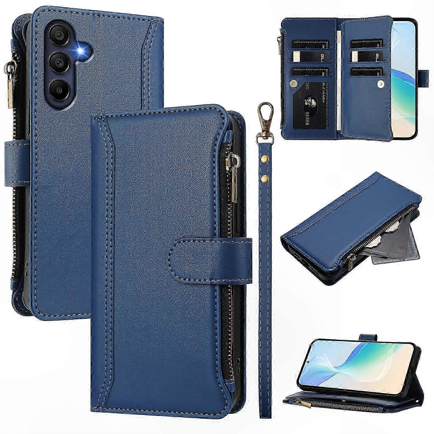 Galaxy A26 5G Leather Wallet Case with 9 Card Slots, Zipper, Stand & Wrist Strap
