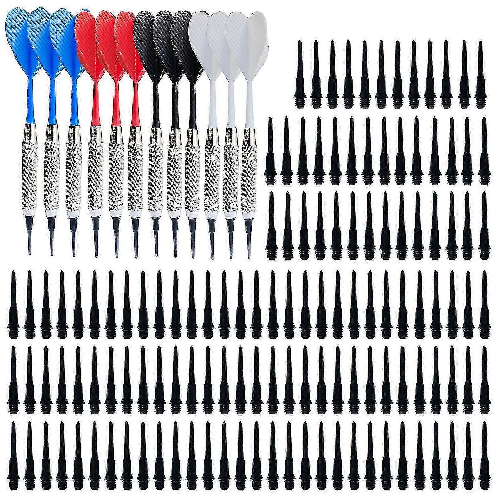 100pcs Plastic Tip Darts and 12pcs Soft Tip Darts Set for Professional Electronic Darts Boards in Red Yellow Blue and Green Edition 1107