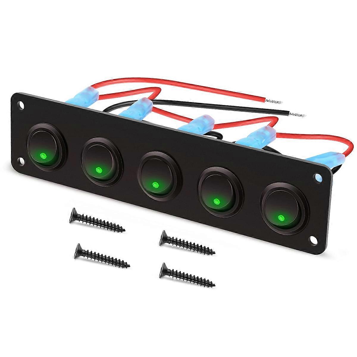 5-Gang-Rund-Dash-Wippschalter-Panel Grün