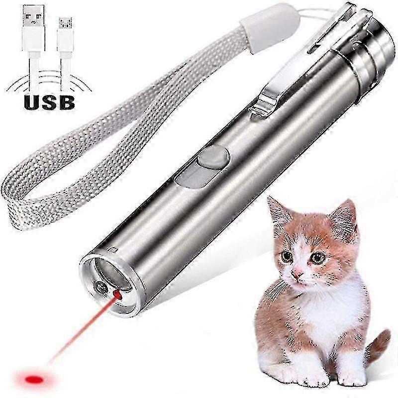 Usb Rechargeable Pet Toys Cat Training Laser Pointer With Led Flashlight