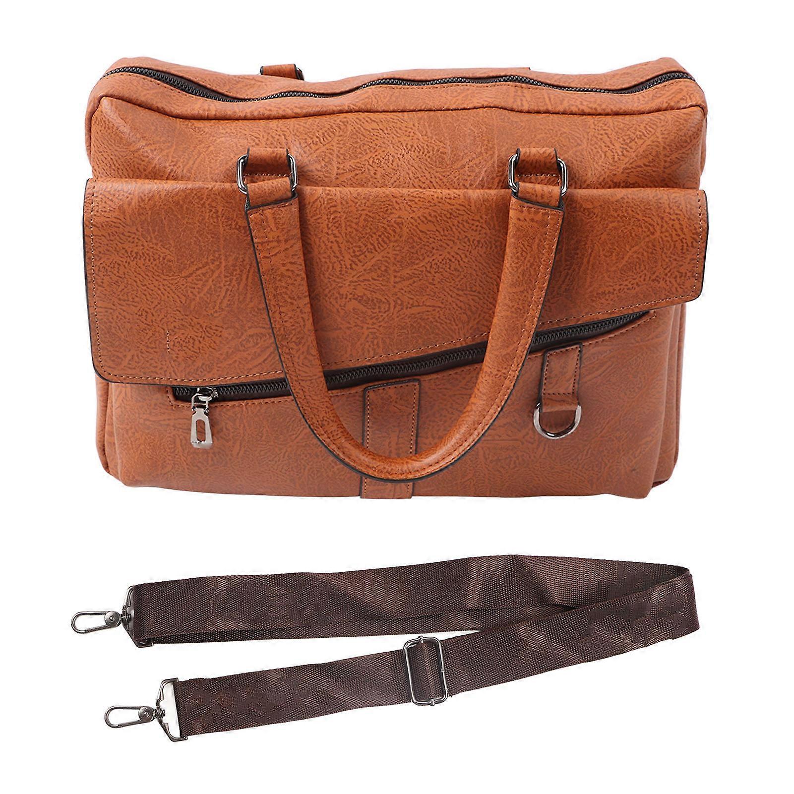 Computer Bag PU Waterproof Large Capacity Multi Functional Business Bag for Laptop Files Travel Work