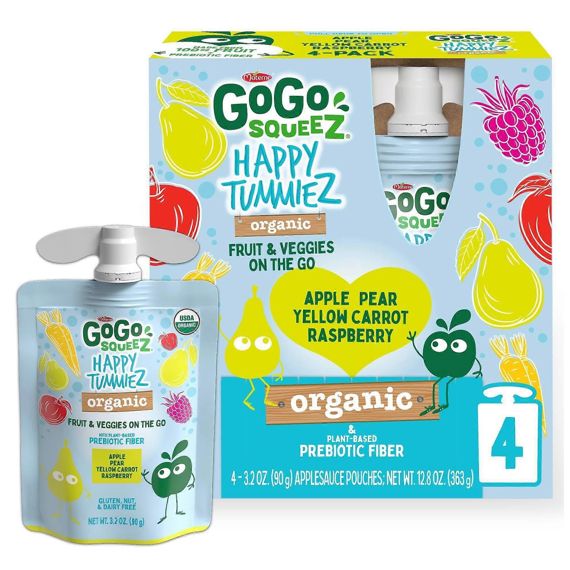 Gogo Squeez Fruit On The Go Happy Tummiez Organic Apple Raspberry Pear Yellow Carrot, 4 Ea