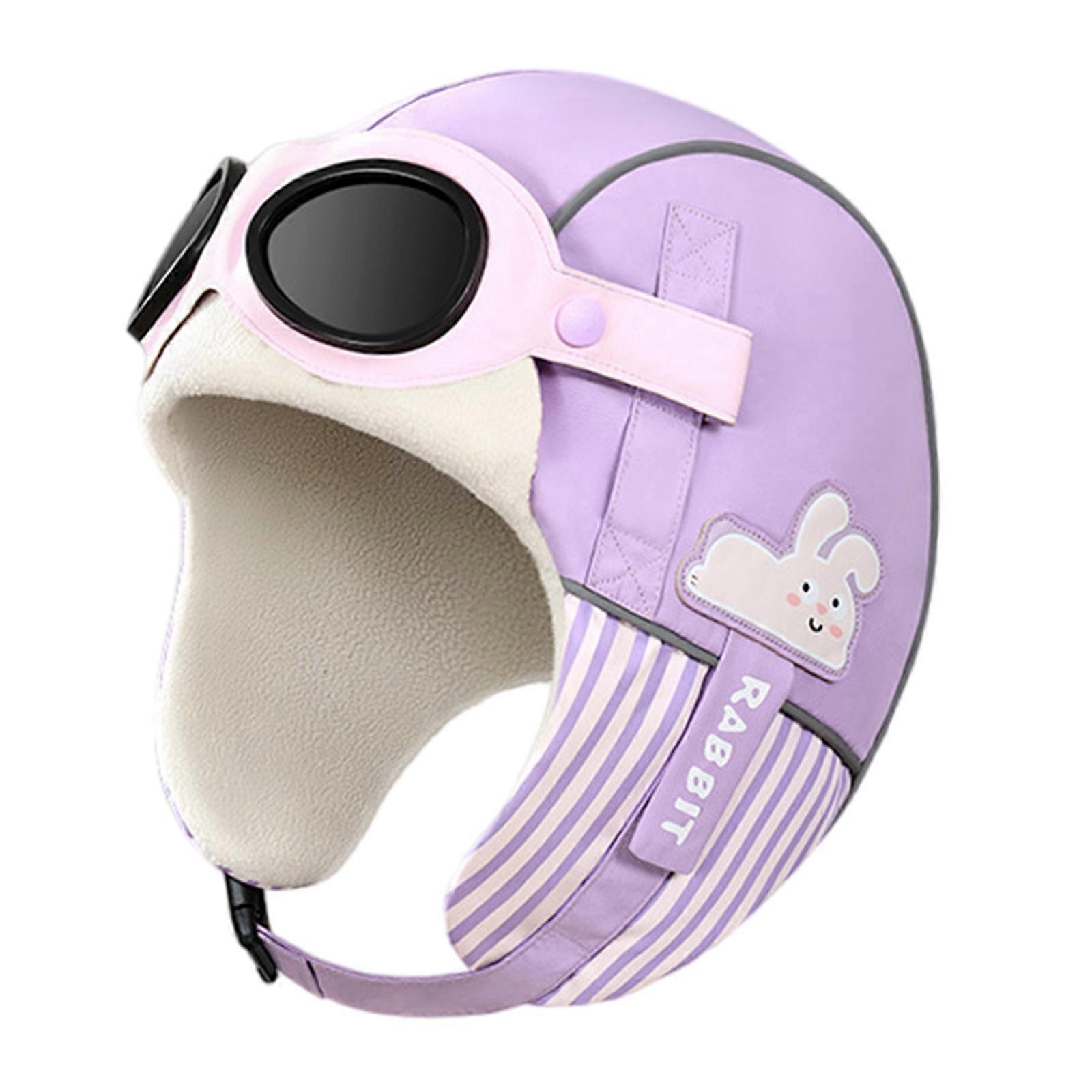 Childrens Trapper Style Winter Beanies Windproof Thermal Lining Adjustable Circumference Soft Polyester Fabric Warmth  Purple