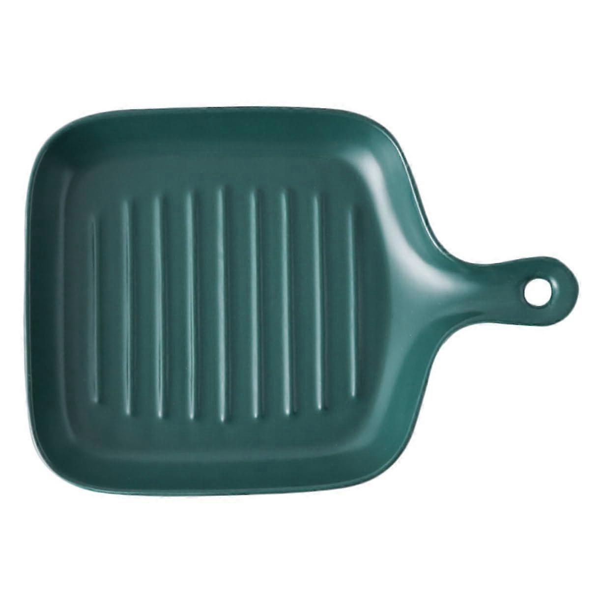 Ceramic Baking Dish with Single Handle Green Porcelain Oven Tray for Cakes and Breads Nordic Style