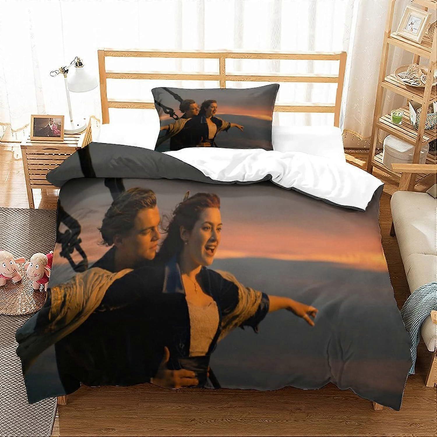 CAYBES Jack E Rosa Titanic Edredom Cover Set Colcha de Cama Capa Set com Vergonhas Soft Microfiber Xmas Bedding Sets com zíper 3PCs Meninos E Gir